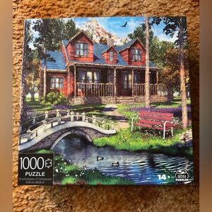1000-Piece Scenic Cottage Jigsaw Puzzle - Red & Blue